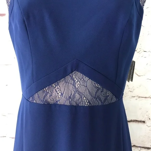 AIDAN MATTOX Lace inset cutout Navy Blue floor length gown Size 4 NEW WITH TAGS - Picture 5 of 15